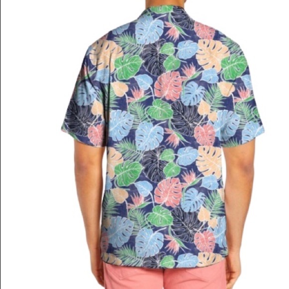 Trunks Waikiki Hawaiian Bold Floral Button Up Shirt Cadet Blue - Picture 2 of 5